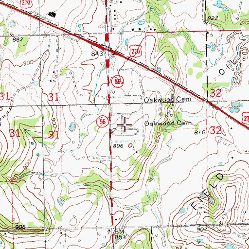 Topographic Map of Oakwood Cemetery, OK