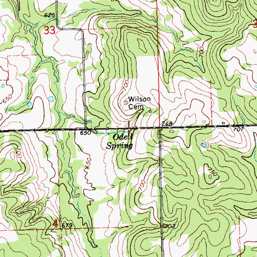 Topographic Map of Odell Spring, OK