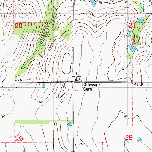 Topographic Map of Odessa Church, OK