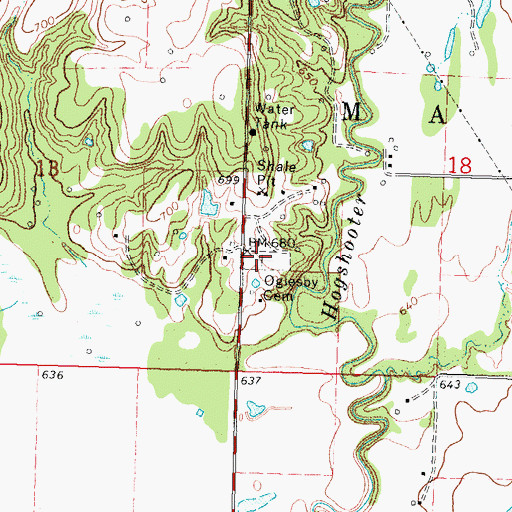 Topographic Map of Oglesby Cemetery, OK