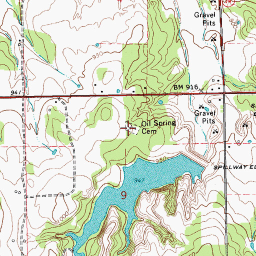 Topographic Map of Oil Spring Cemetery, OK