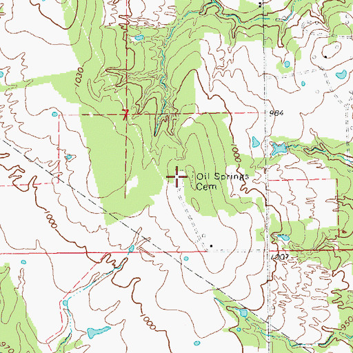 Topographic Map of Oil Springs Cemetery, OK