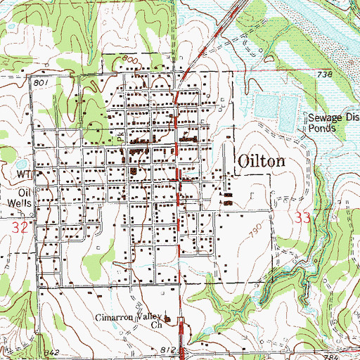Topographic Map of Oilton, OK