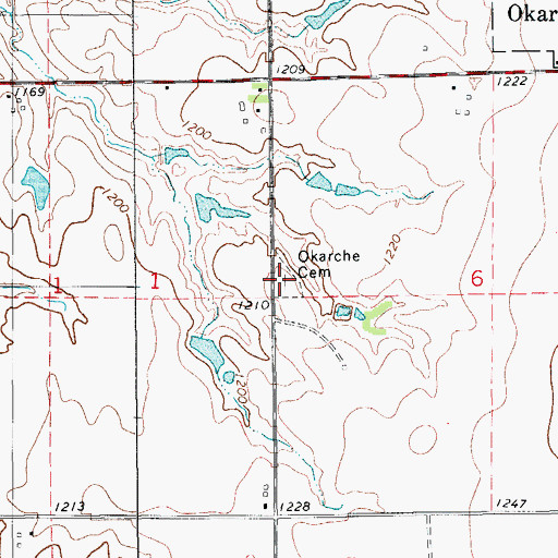 Topographic Map of Okarche Cemetery, OK