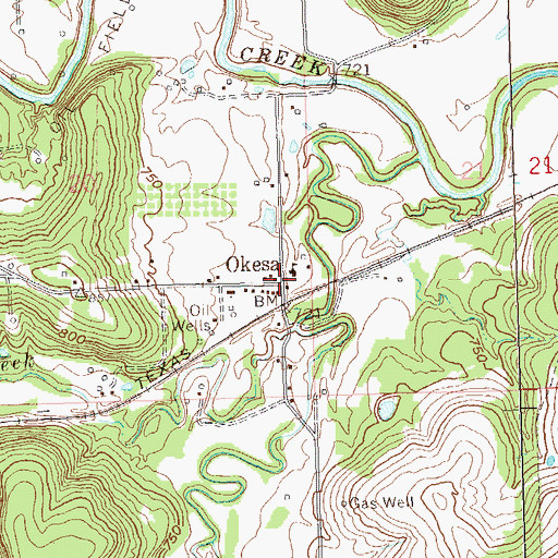 Topographic Map of Okesa, OK