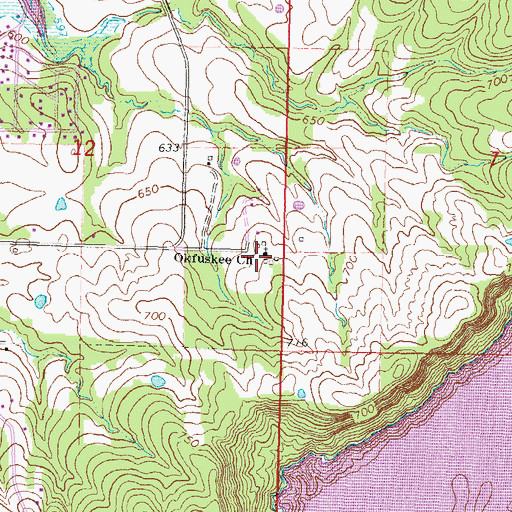 Topographic Map of Okfuskee Church, OK