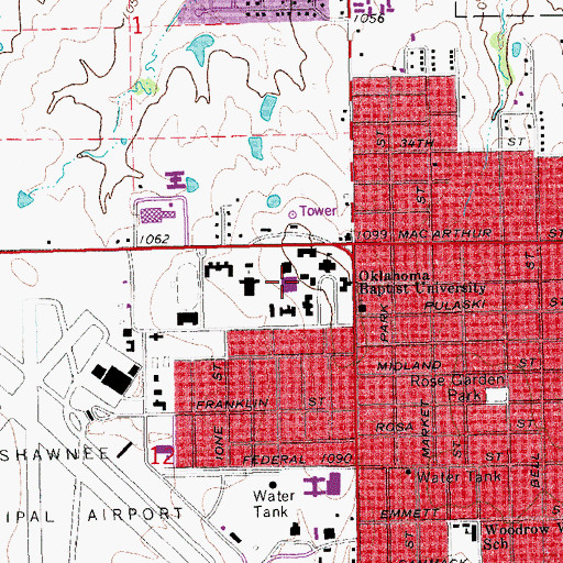 Topographic Map of Oklahoma Baptist University, OK