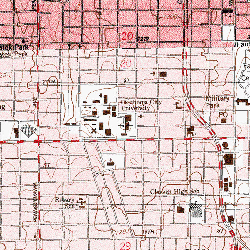 Topographic Map of Oklahoma City University, OK