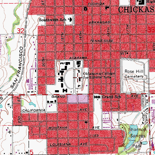 Topographic Map of University of Science and Arts of Oklahoma, OK
