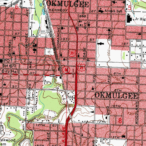 Topographic Map of Okmulgee, OK