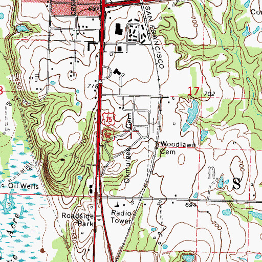 Topographic Map of Okmulgee Cemetery, OK