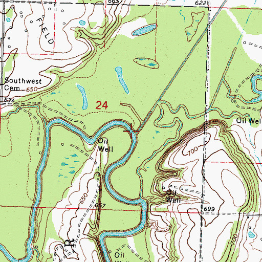 Topographic Map of Okmulgee Creek, OK