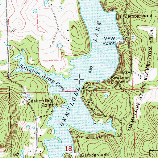 Topographic Map of Okmulgee Lake, OK