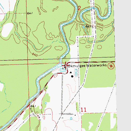 Topographic Map of Okmulgee Waterworks, OK