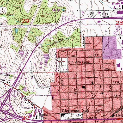 Topographic Map of Old Ada Cemetery, OK