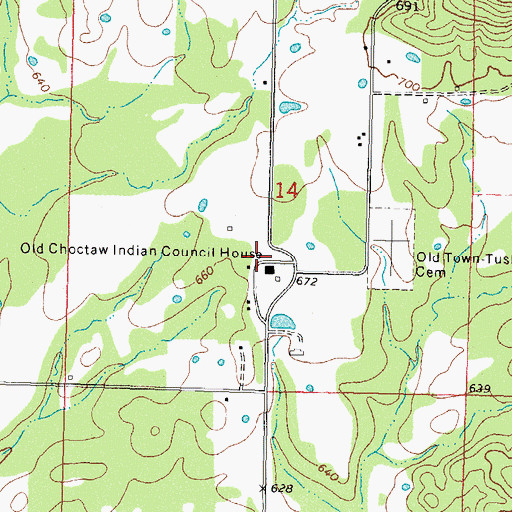 Topographic Map of Old Choctaw Indian Council House, OK