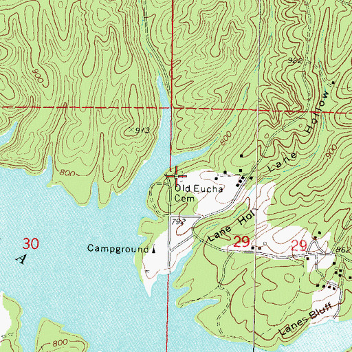 Topographic Map of Old Eucha Cemetery, OK