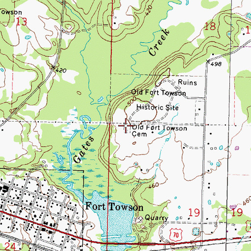 Topographic Map of Old Fort Towson Cemetery, OK