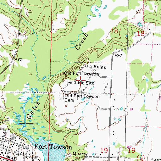 Topographic Map of Old Fort Towson Historic Site, OK