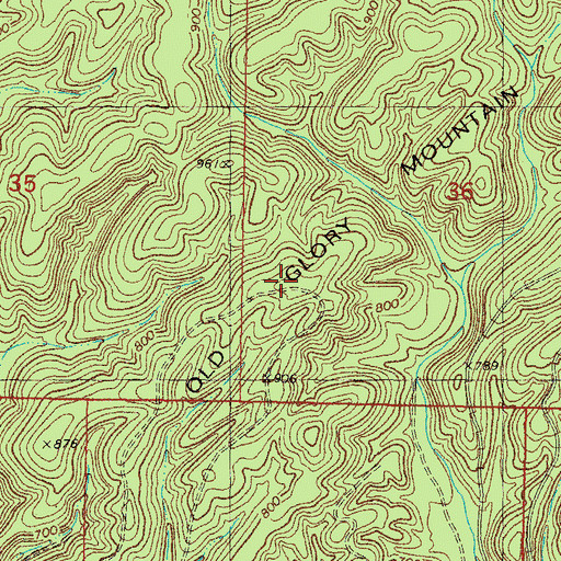Topographic Map of Old Glory Mountain, OK