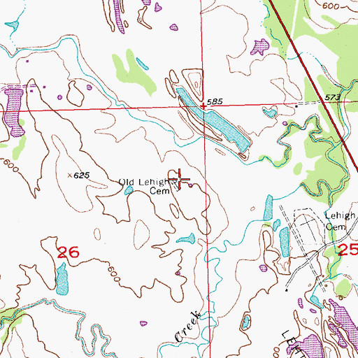 Topographic Map of Old Lehigh Cemetery, OK