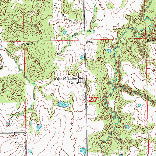 Topographic Map of Old Mission Cemetery, OK