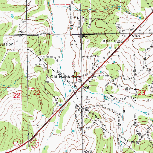 Topographic Map of Old Monk Cemetery, OK