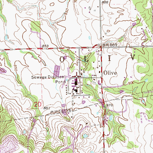 Topographic Map of Olive, OK