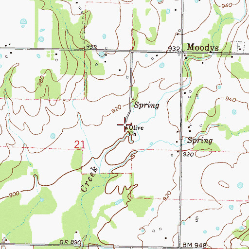 Topographic Map of Olive Church, OK
