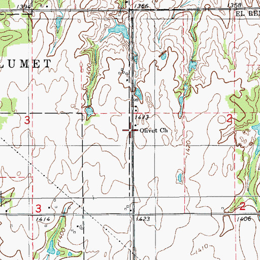Topographic Map of Olivet Church, OK