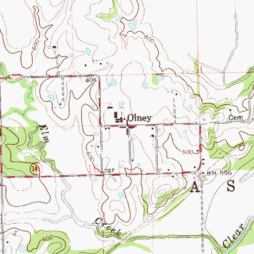 Topographic Map of Olney, OK