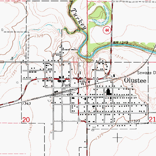 Topographic Map of Olustee, OK