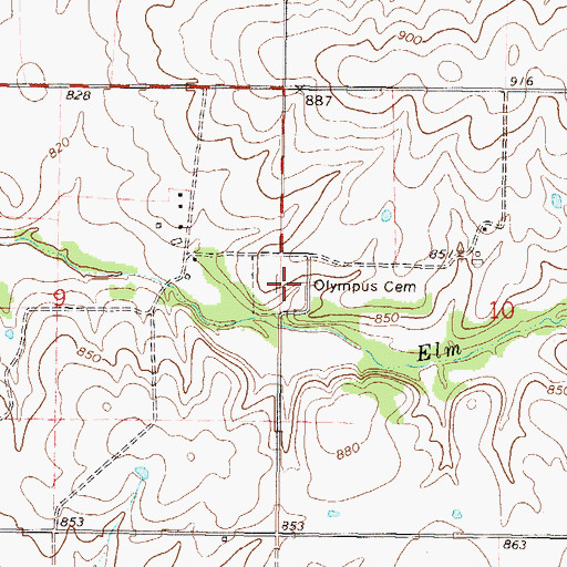 Topographic Map of Olympus Cemetery, OK