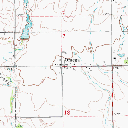 Topographic Map of Omega, OK