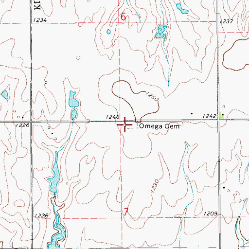 Topographic Map of Omega Cemetery, OK