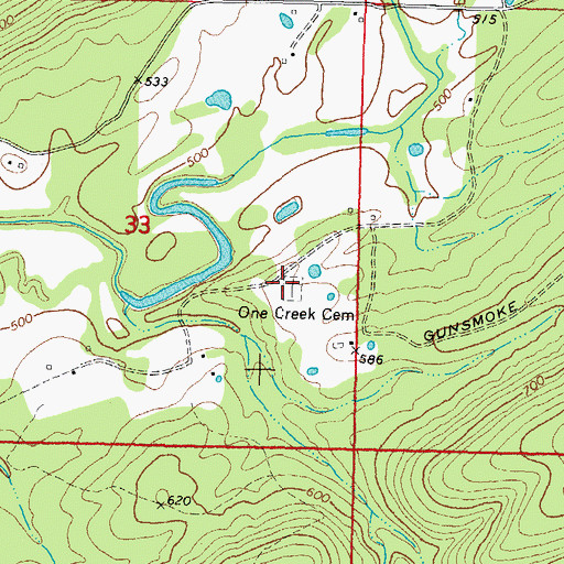 Topographic Map of One Creek Cemetery, OK