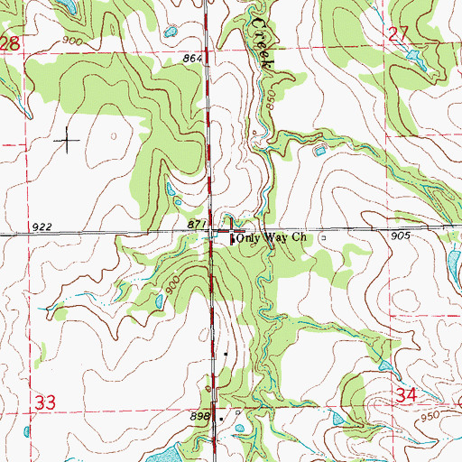 Topographic Map of Only Way Church, OK