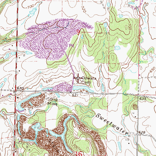 Topographic Map of Oowala Cemetery, OK