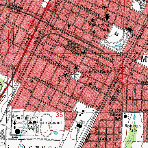 Topographic Map of Optimist Park, OK