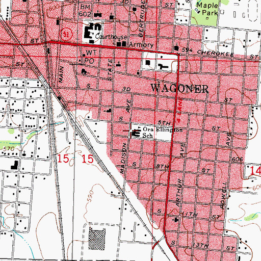 Topographic Map of Ellington Elementary School, OK