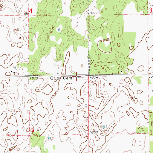 Topographic Map of Orion Cemetery, OK