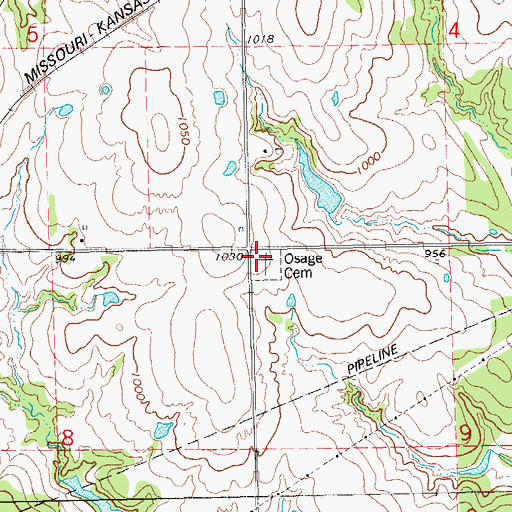 Topographic Map of Osage Cemetery, OK