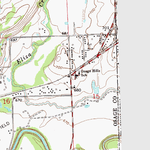 Topographic Map of Osage Hills Elementary School, OK