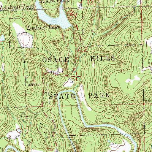 Topographic Map of Osage Hills State Park, OK