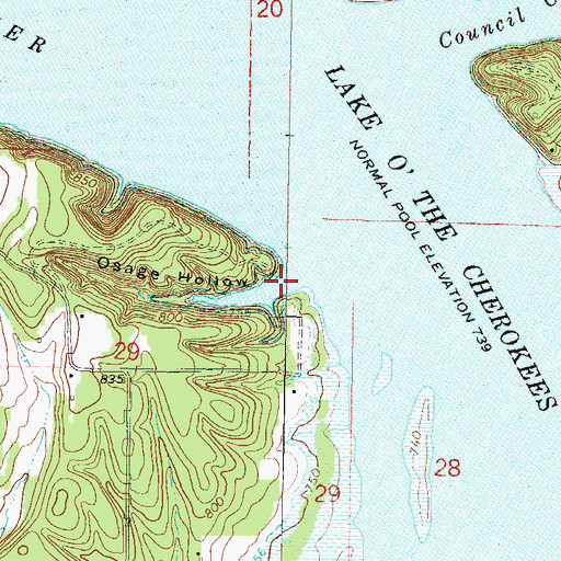 Topographic Map of Osage Hollow, OK
