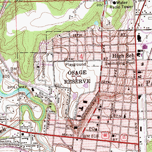 Topographic Map of Osage Reserve, OK