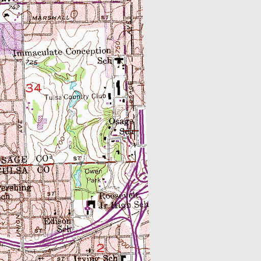 Topographic Map of Osage School, OK