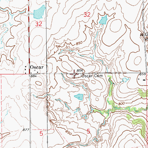 Topographic Map of Oscar Cemetery, OK