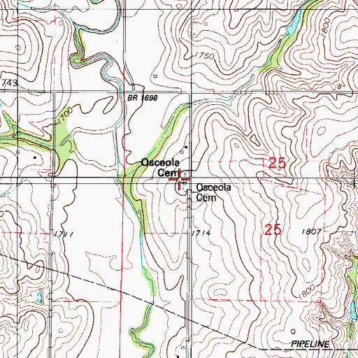 Topographic Map of Osceola Cemetery, OK