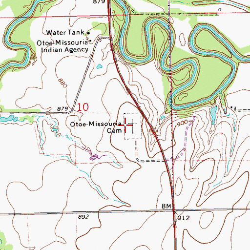Topographic Map of Otoe-Missouria Cemetery, OK